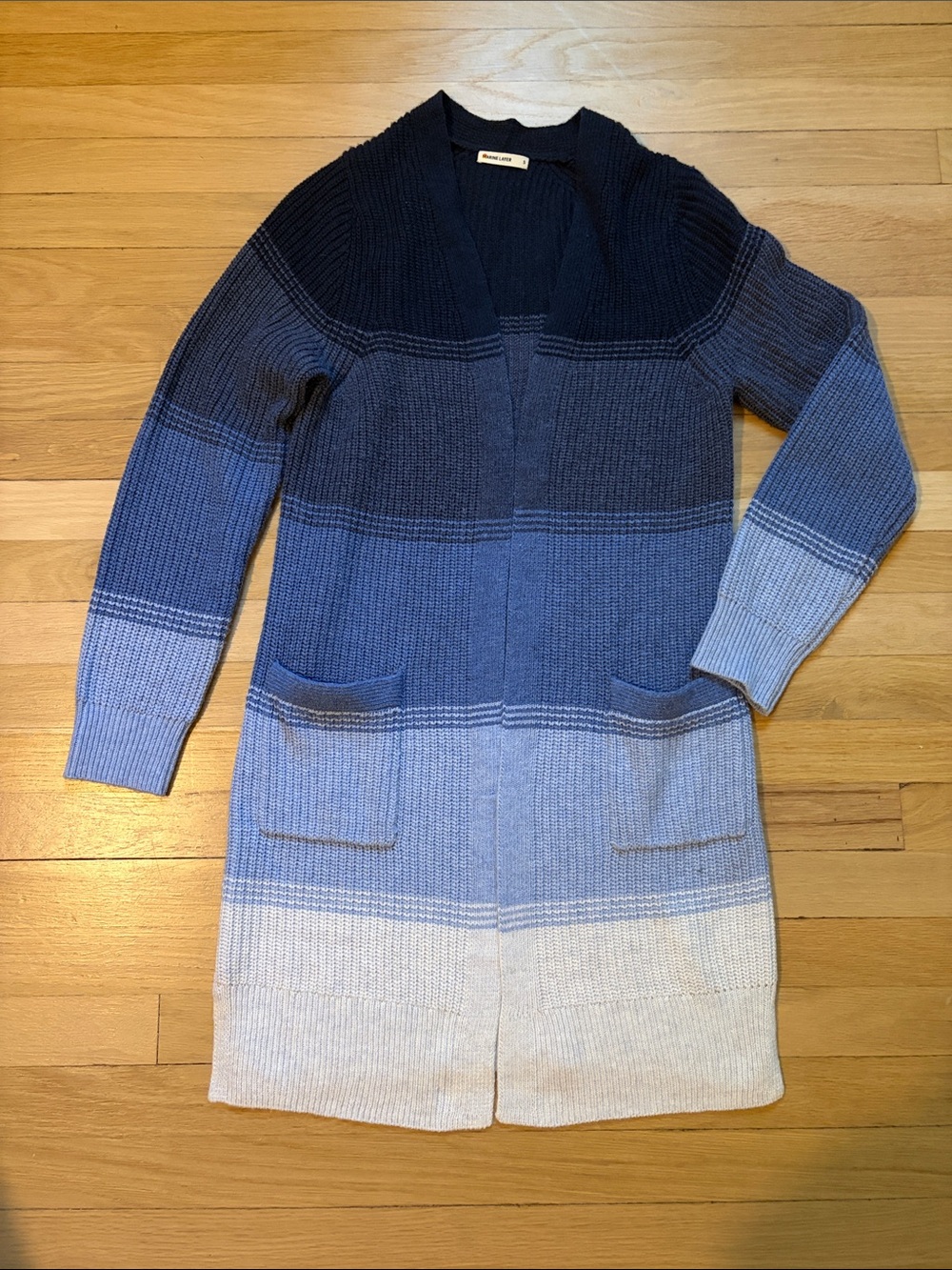 Marine Layer Navy to Light Blue Ombre Ribbed Long Cardigan